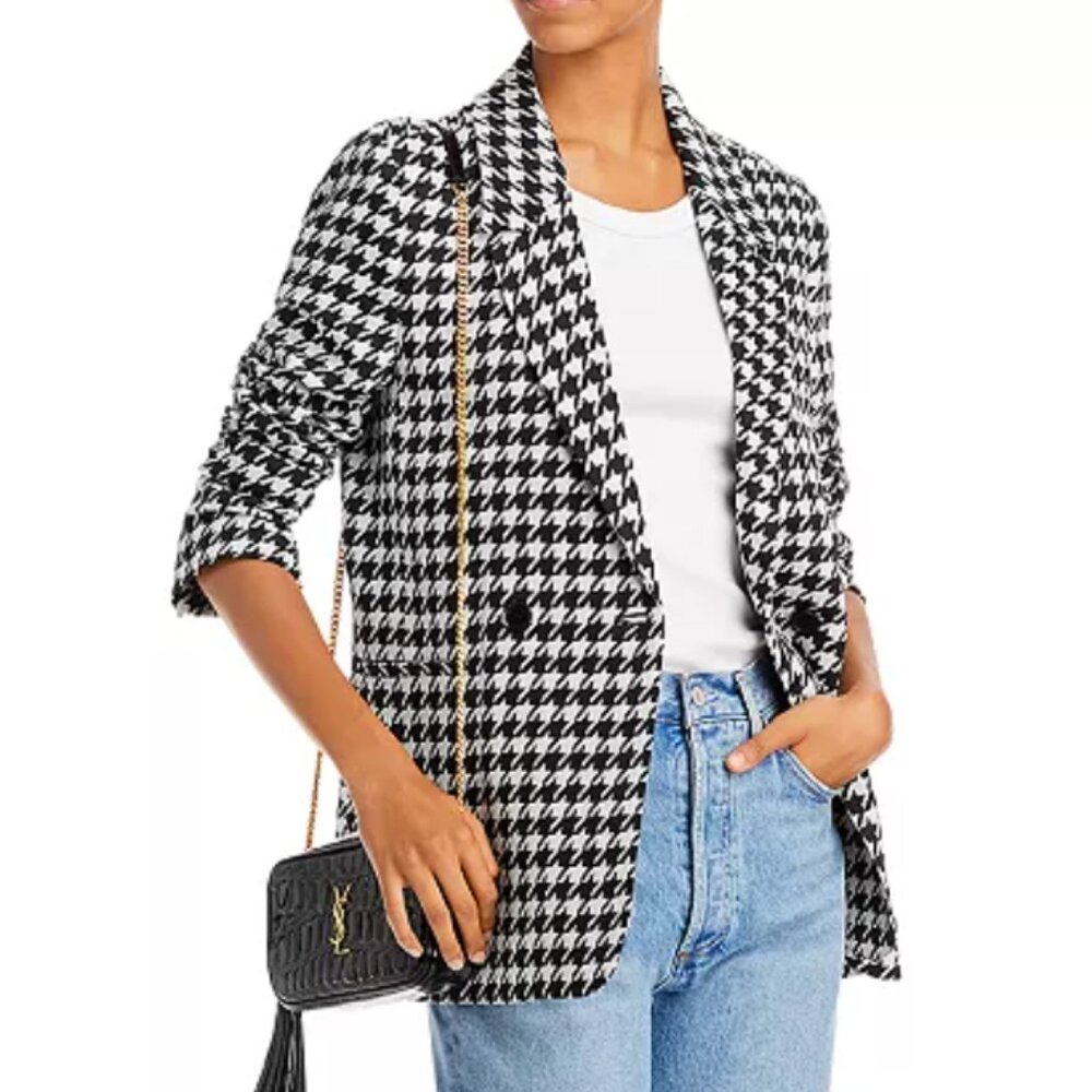 Anine Bing Black and White Houndstooth Blazer, Size XS-S
